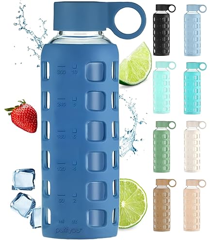 MEGO MUSCLEWATER Botella De Vidrio Reutilizable Sin BPA Duradera De 34 Onzas Con Boca Extra Ancha, Tapa De Acero Inoxidable 100% Sin Fugas, Respetuosa Con El Medio Ambiente