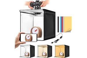 HELLOVETEE Photo Light Box, 11"x11" Photography Light Box with CRI>95 120 Light Beads. Dimmable Shooting Tent Kit with White Light Warm Ligh. 6 Color Backdrops Photo Booth for Studio Display Small Item.﻿