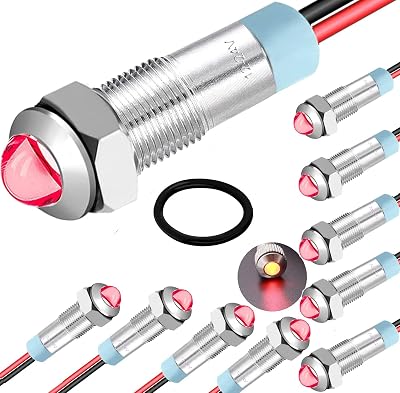RUNCCI-YUN 10pcs 6mm Red LED Metal Indicator Light 12-24V Waterproof Panel Mount