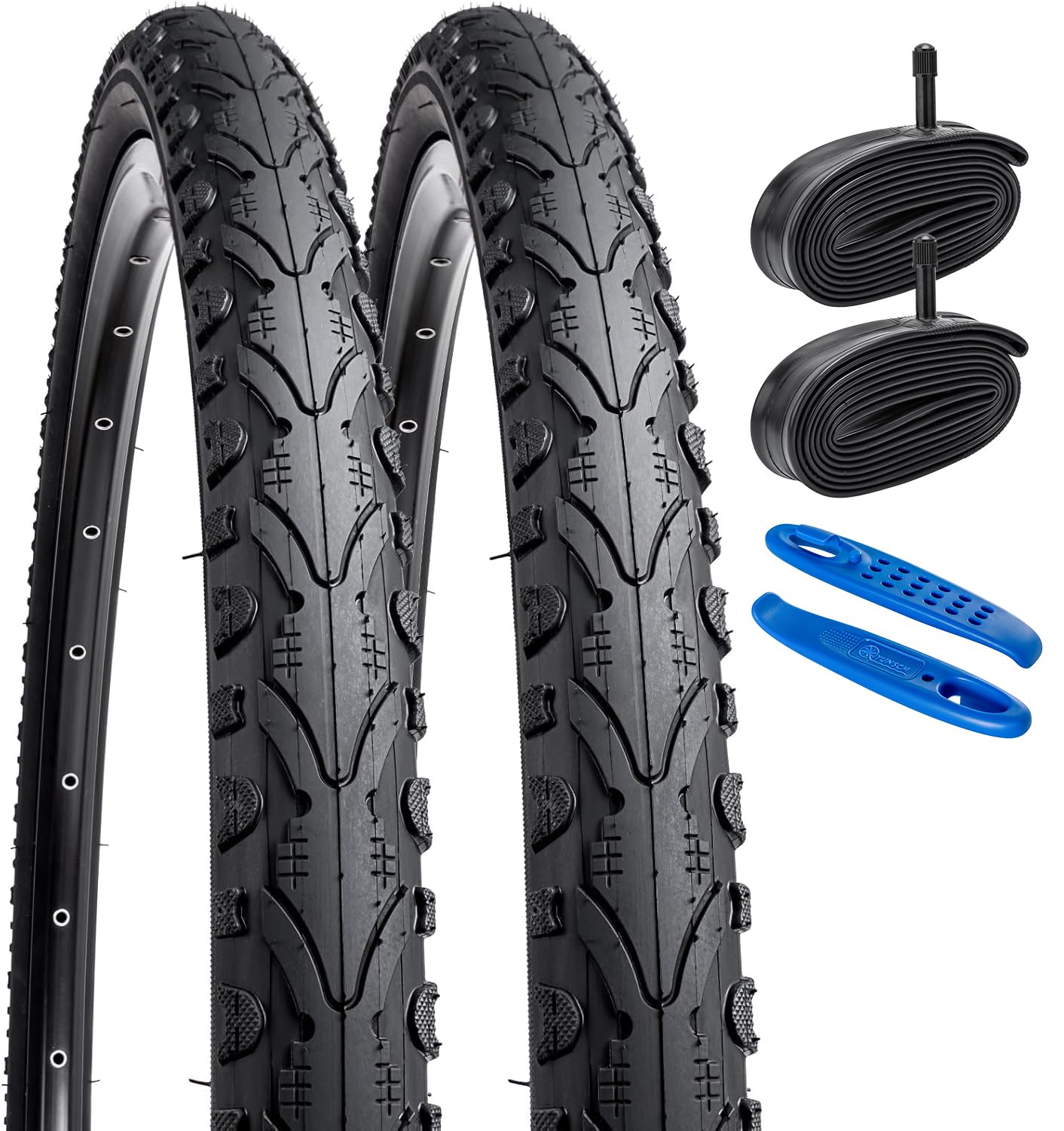 YunSCM 2-Pcs 26" Foldable Road Bike Tyres 26x1.75 Tires 47-559 and 26" Bike Inner Tubes AV32mm Schrader Valve, Compatible with 26x1.75 26x1.80 Road/City Bicycle Tyre & Tubes