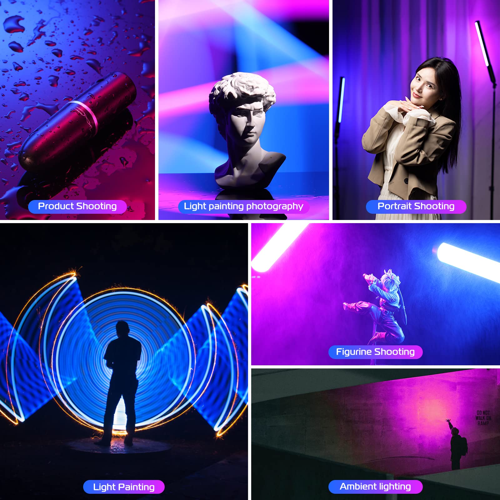ULANZI VL119 Handheld Light Wand, 360° RGB LED Video Light Stick for Photography, 3300mAh Rechargeable Tube Light for Video Shooting, 2500-9000K Dimmable Camera Light with LCD