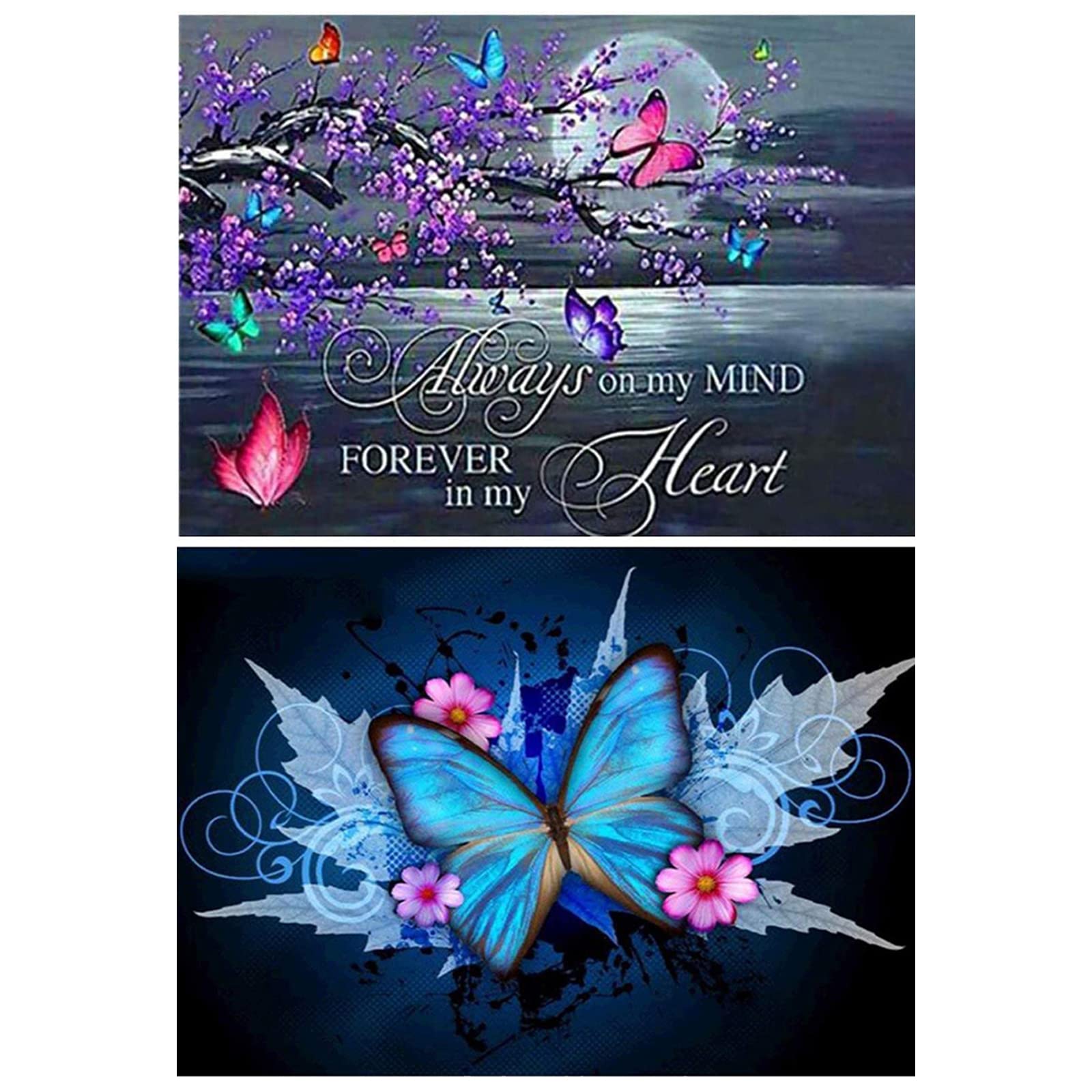VEGCOO 2 Pack 5D Diamond Painting Kits, Diamond Arts Craft Gift Full Drill Crystal Rhinestone Embroidery for Home Wall Decoration(Butterfly 40 * 30cm)