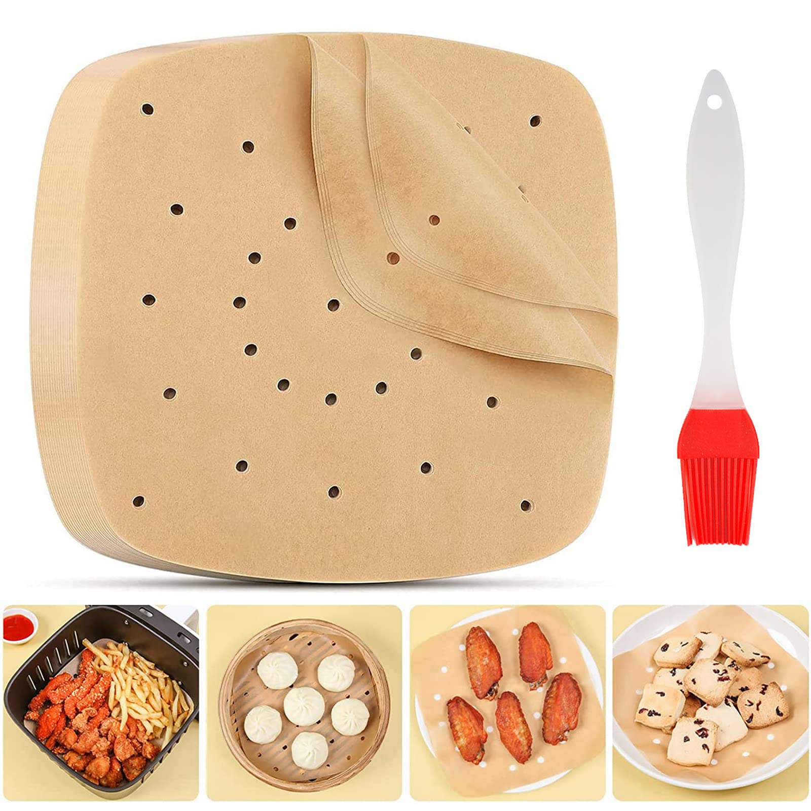 110 Pcs Disposable Parchment Paper Liners, 8.5” Perforated, Non-Stick Greaseproof for Air Fryer & Oven Baking