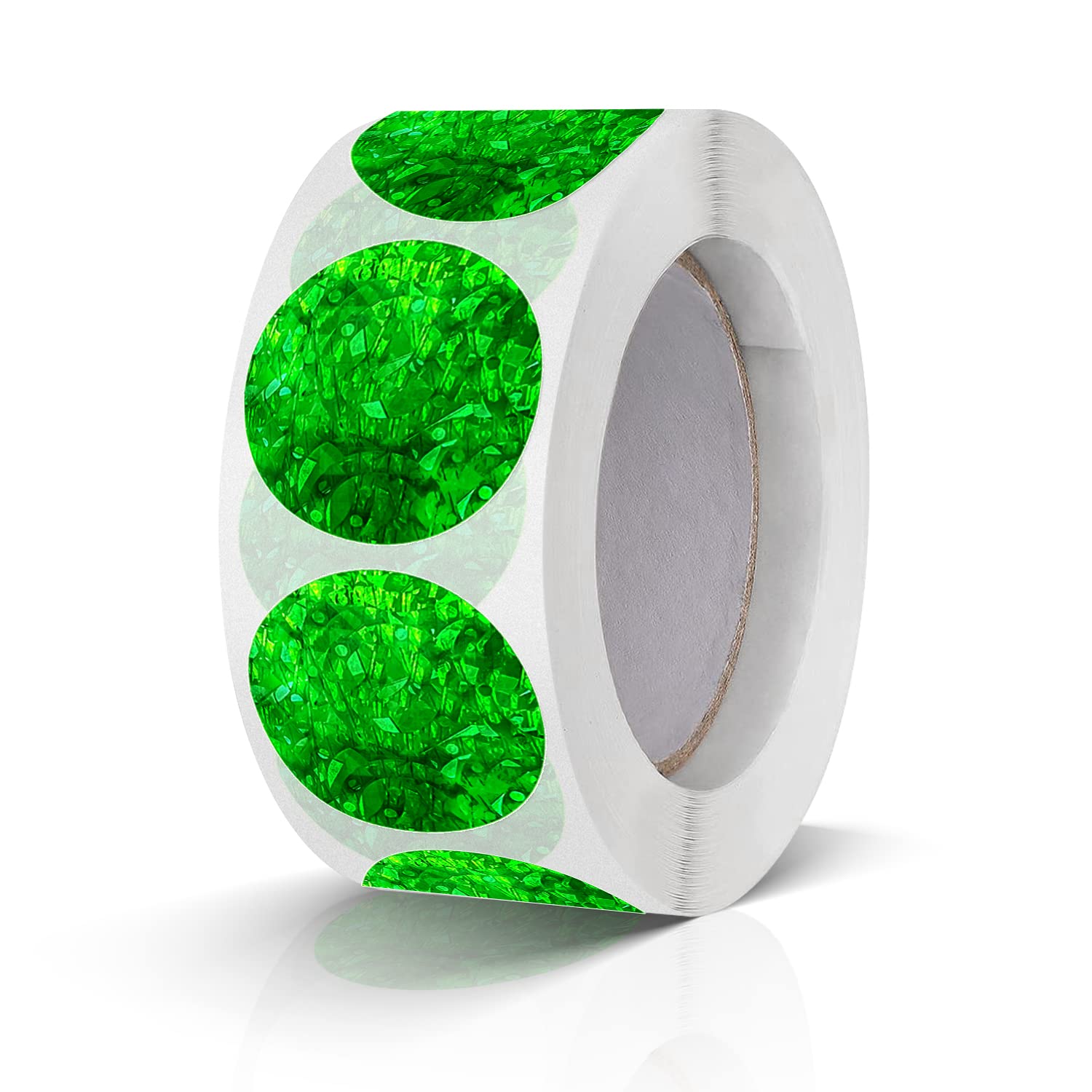 Round Stickers Green 1 Inch Circle Labels Color Coding Glitter Sparkle Dot Sticker Waterproof Removable Roll of 500