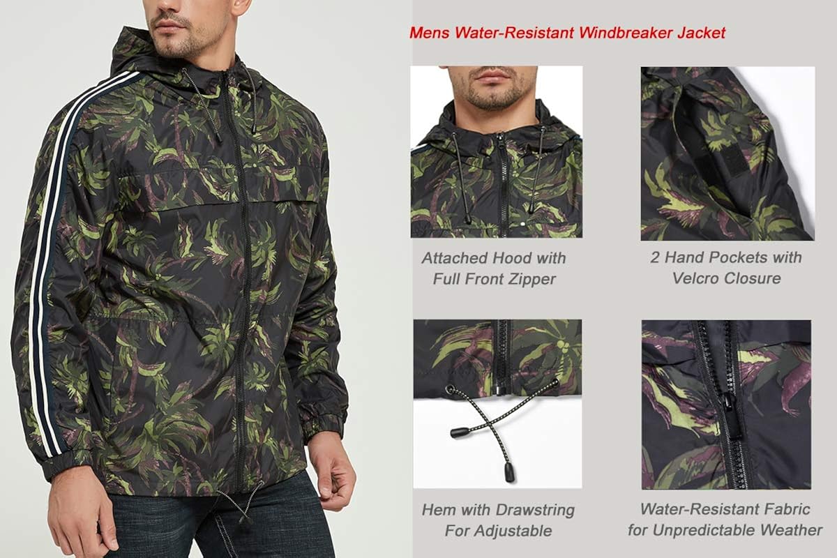 MADHERO Mens Windbreaker Jackets Casual Lightweight Wind Breaker with Hood: Clothing