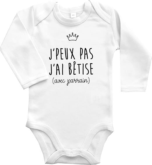 Dstny Body Bebe Avec Manches Longues Jpeux Pas Jai Betise Avec Parrain 100 Coton Bio Naturel Bodys Bodys Et Combinaisons