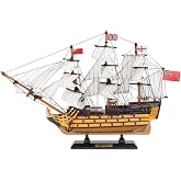 NAUTIMALL HMS Victory Model Ship, 15 inch Handcrafted Wooden Replica with Canvas Sails, Naval Warship Display Model (V40)