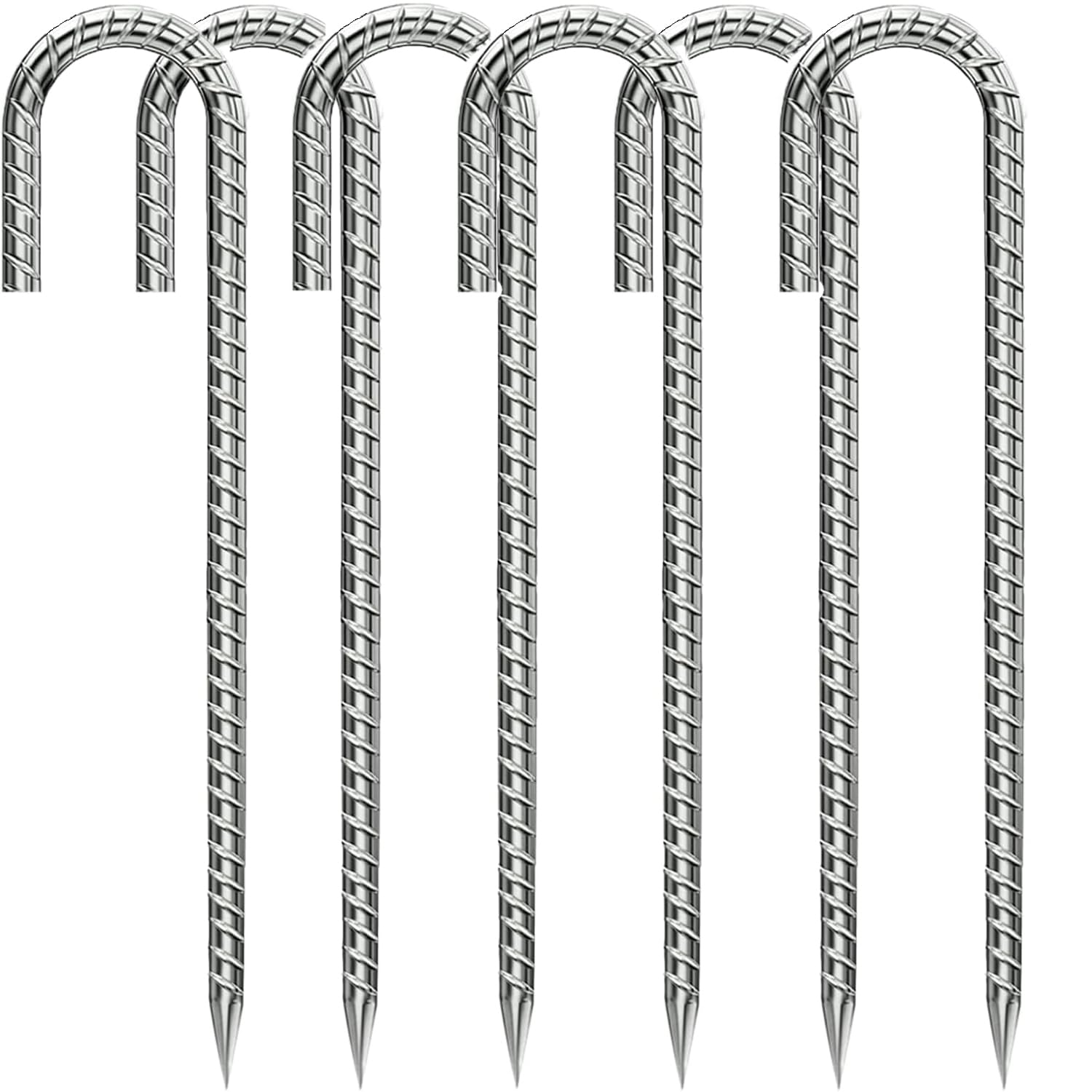KITERI 6 Pcs Heavy Duty Tent Pegs, 12 Inch Trampoline Stakes Metal Ground Rebar Stakes Galvanised Metal Pegs J Hooks Anchors Steel Ground Pegs for Camping Tents Canopies Sheds Ports Swing
