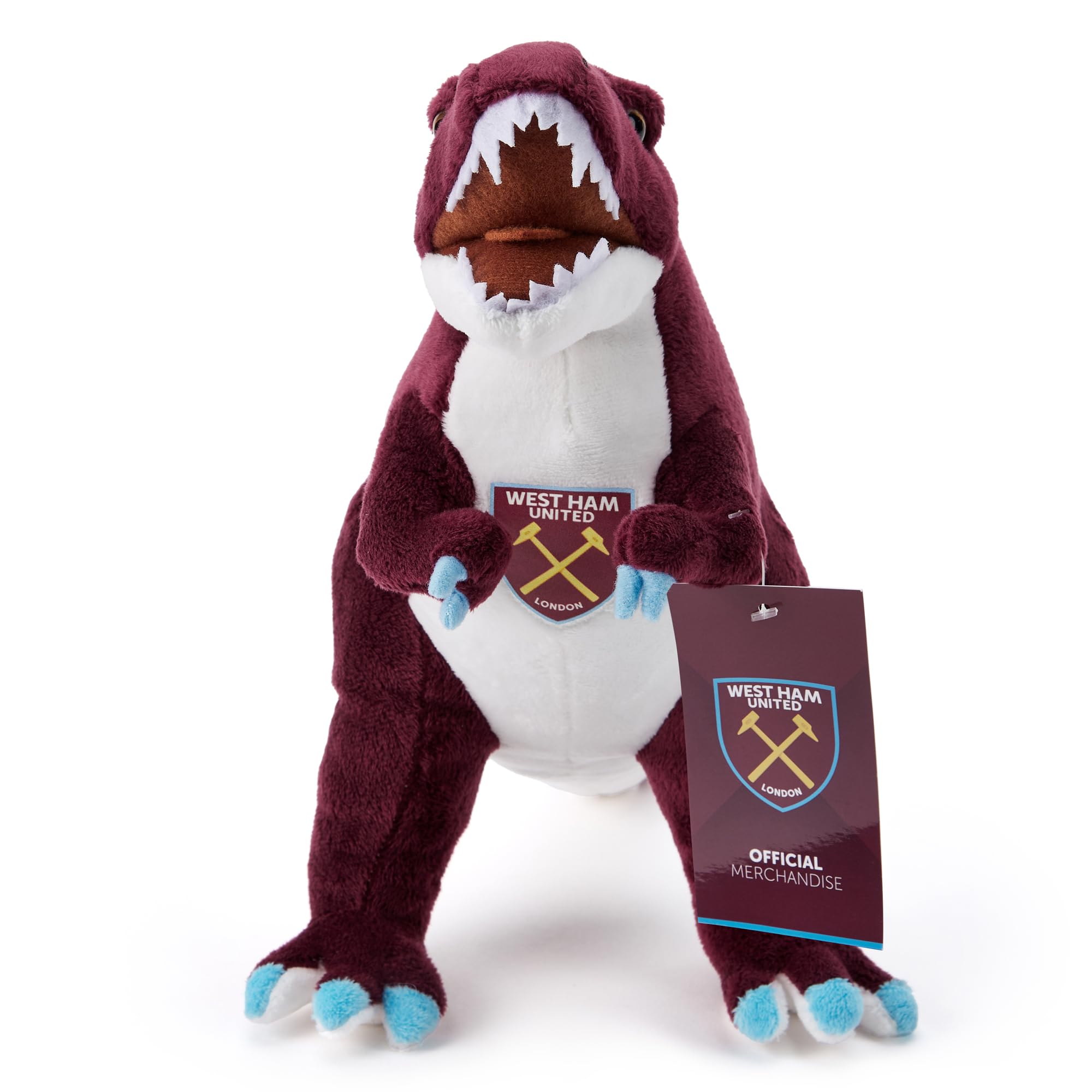 The Gift Scholars West Ham FC Tyrannosaurus rex (T-Rex) 30 cm Dinosaur Officially Licensed Football Soft Toy Plush For Adults And Kids, Claret
