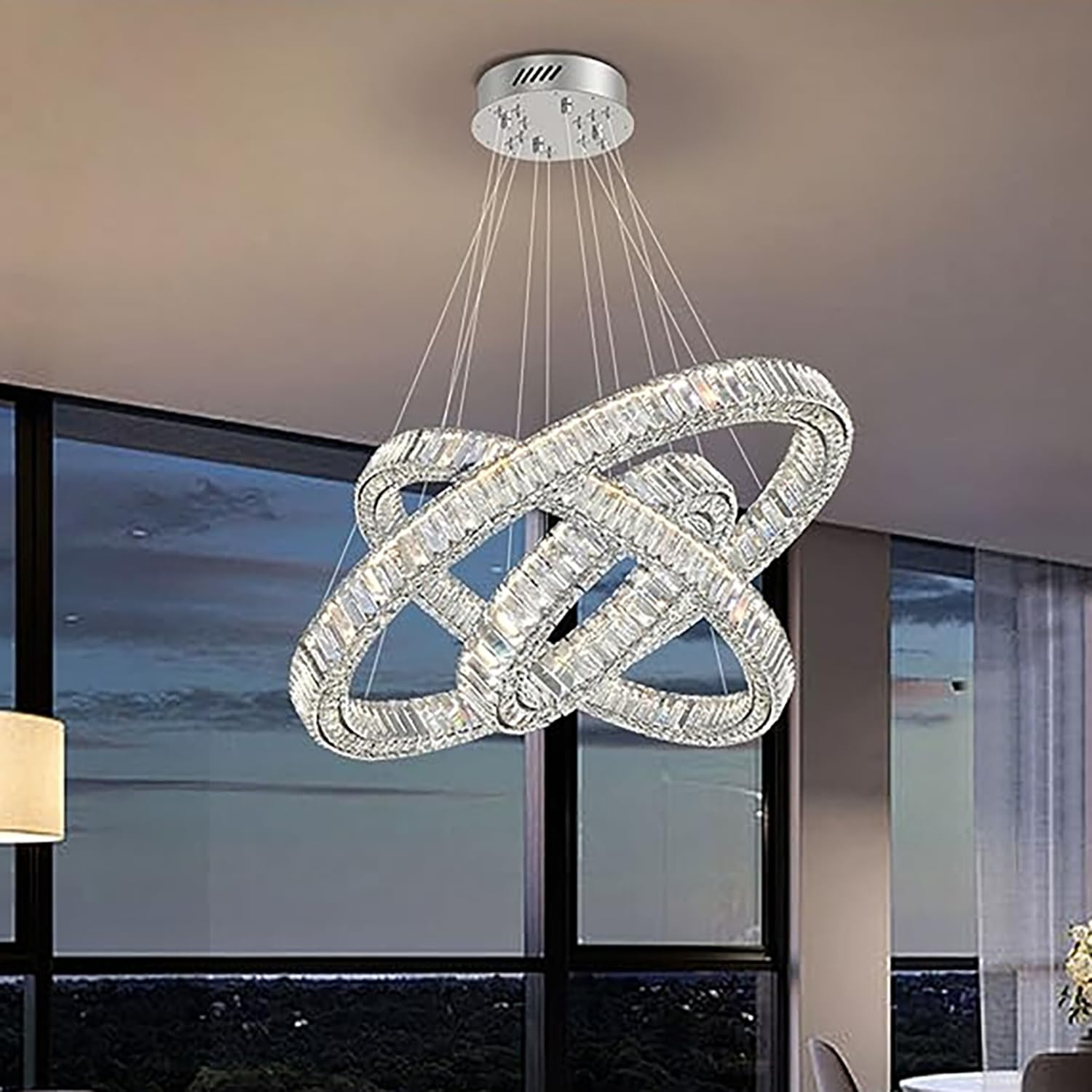Flashing God Crystal Chandeliers Modern 3 Rings Pendant Light ...