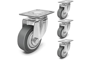 ZDNEY 3 Inch Caster Wheels, Rubber Wheels Silent Castor- Set of 4 Heavy Duty Caster Wheels with Brake 1200Lbs, Industrial Plate Casters Wheels for Cart Furniture Workbench (4 Swivel)