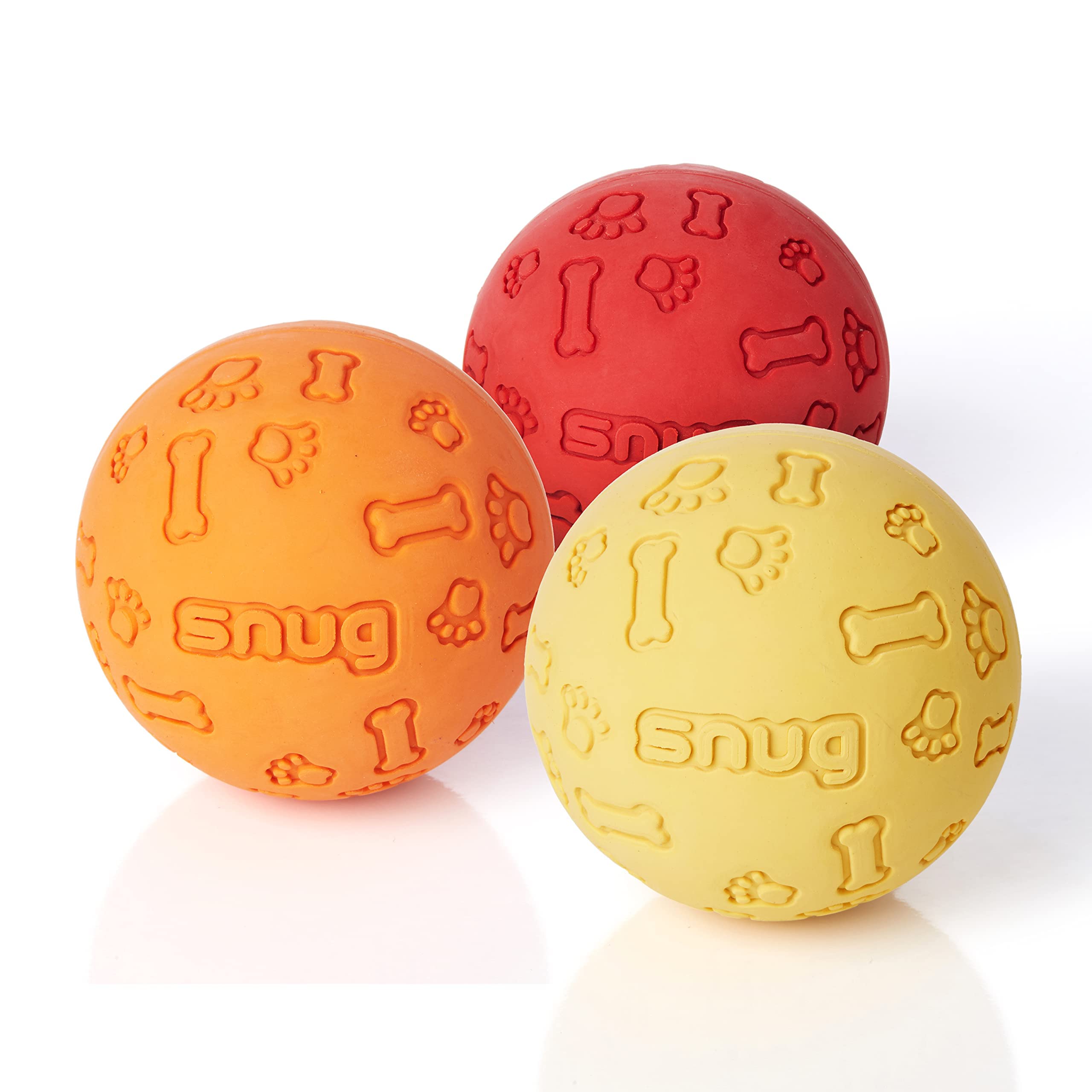 Snug Rubber Dog Balls for Small and Medium Dogs - Tennis Ball Size - Virtually Indestructible (3 Pack - Hot)
