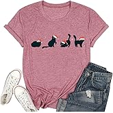 Christmas Cat Shirt Women Cat Lover Tshirt Gift Merry Christmas Tees Casual Short Sleeve Xmas Holiday Shirts Tops