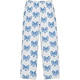 PDYRLEN Pajama Bottoms, Cute Bows Pajamas Pant Sleep Long Pants Lounge Wear Elastic Waist Sleepwear Soft Pjs