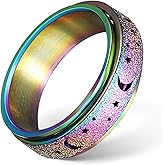 Healvian Titanium Steel Rotating Moon Star Spinner Ring Fidget Band for Women and Men Comfortable Wear-Resistant Ring for Daily Wear and Parties