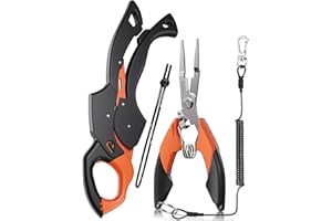 pullther fishing Fish Gripper 9.2",Muti-Function Line Cutter Fishing Pliers, Saltwater Fishing Tool Kit,Fishing Gear with Fishing Lanyard