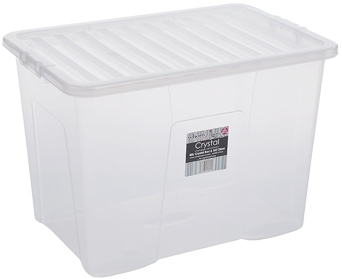 Wham Crystal Storage Box with Lid 80 Litres Transparent Pack of 6