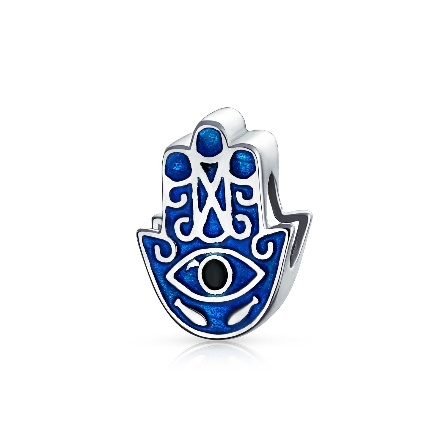 Bling Jewelry Amulet Talisman Blue Hamsa Hand Evil Eye Spiritual Good Luck Charm Bead For Teen For Women .925 Sterling Silver Fits European Bracelet