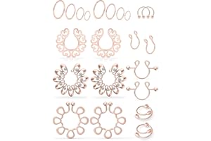 SCERRING Fake Nipple Ring Stainless Steel Non-Piercing Nipple Rings Clip On Nipplerings Faux Body Piercing Jewelry for Women Men 11 Pairs