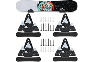 SYAGNOS 2pcs Snowboard Wall Mount with Hooks, Snowboard Skateboard Hanging Wall Rack, Garage Storage Brackets, Snowboard Display Stand, Wall Art (Black＆White)