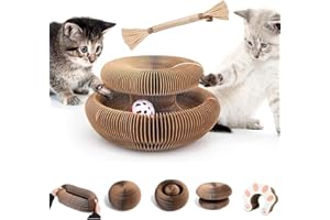Kitty Curls Scratcher Cat Toy, Magic Organ Cat Scratch Board Foldable Accordion Cat Toy Recyclable Scratch Pad with Toy Bell 