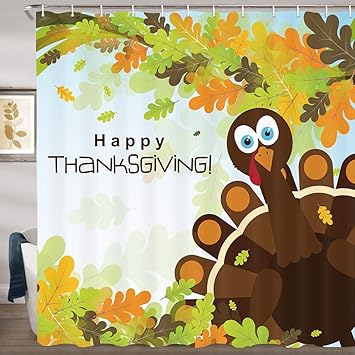 Amazon Com Jawo Thanksgiving Shower Curtain Cartoon Turkey And