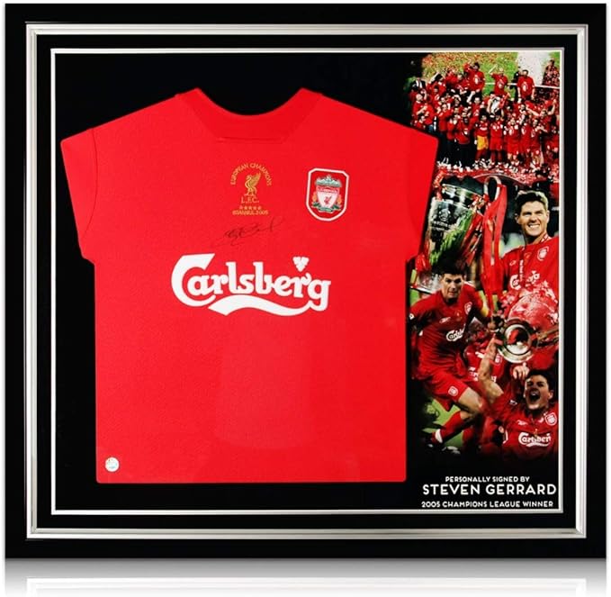 Steven Gerrard Signed Liverpool Soccer Jersey 2005. Premium Frame | Autographed Sport 