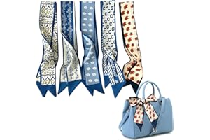 5 Pack Silk Scarves for Women, Skinny Satin Head Scarf Bandana Set - Silky Feel, 35 Inch Long 2.4 Inch Wide, Elegant Floral G