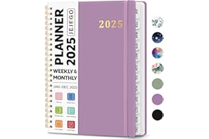 JEJEGO 2025 Planner, Weekly and Monthly Calendar Planner Book, January 2025 - December 2025, HardCover Planner 2025 with Monthly Tabs, Notes Pages, Spiral Bound, Inner Pocket, A5 (6.4" x 8.5") - Purple