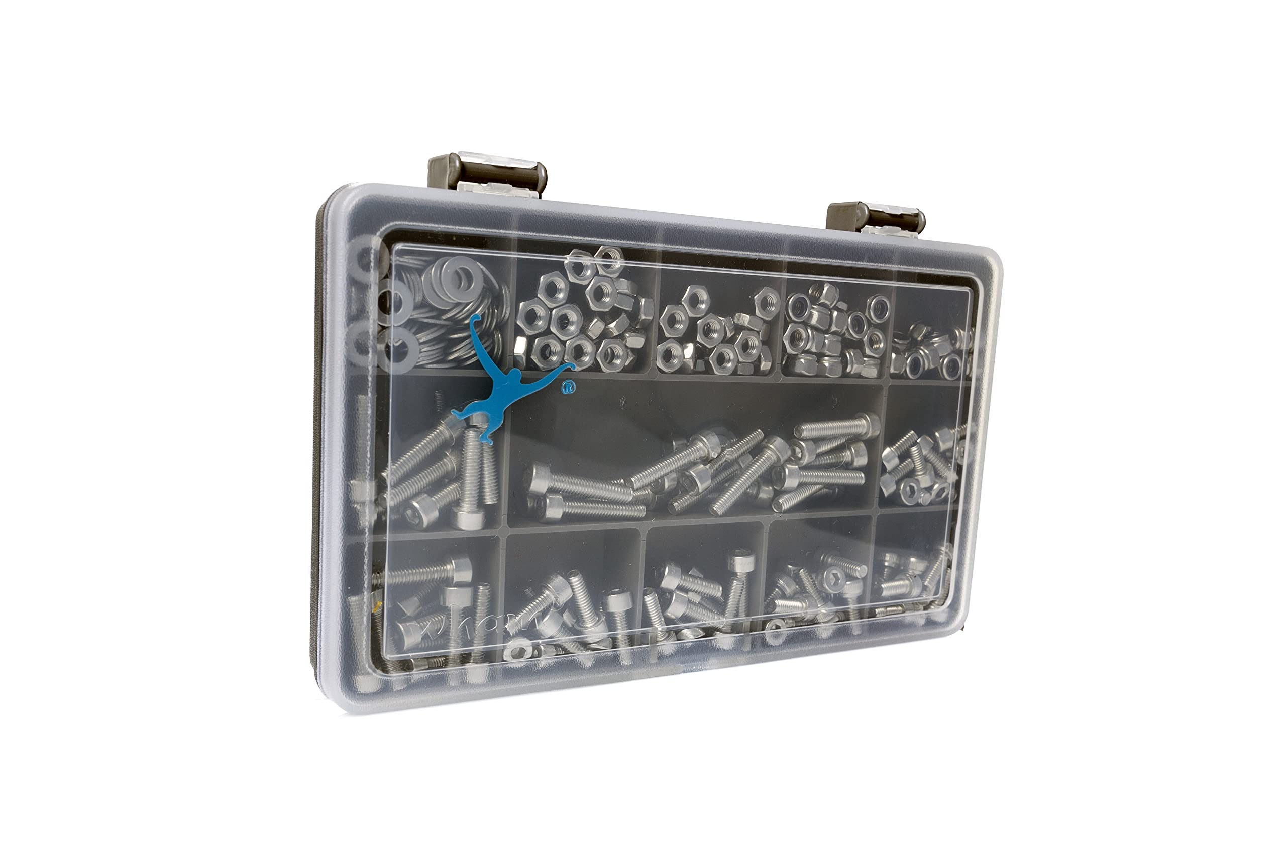 Set of 300 Assorted M4 Allen Socket Cap Machine Screws/Bolts, Nuts and Washers with Allen Key -DIN912- A2-70 (304 Grade) Stainless Steel - Durable Recycled Compartment Box