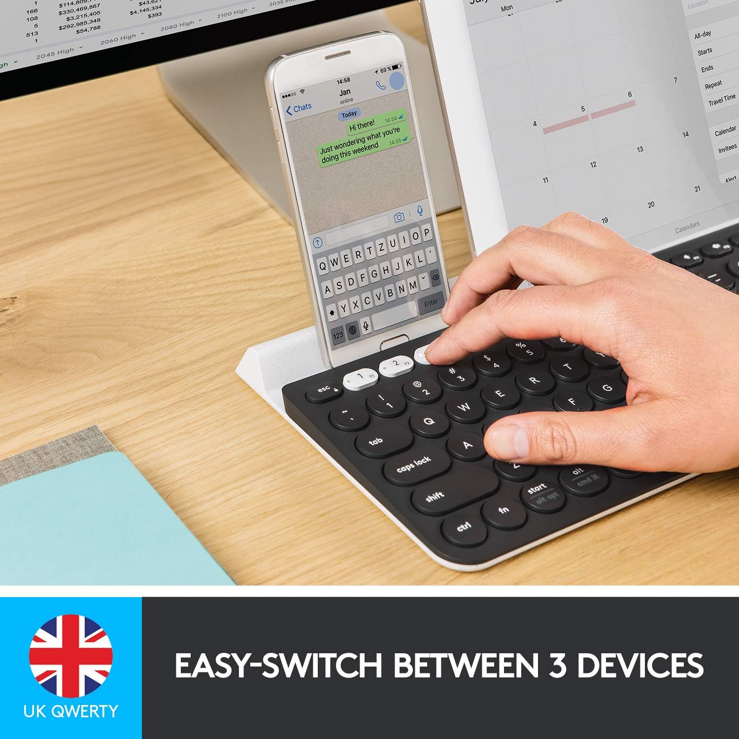 Logitech K780 Multi-Device Wireless Keyboard for Computer/Smartphone/Tablet - Dark Grey/White, B01GV6HP0E - Image 3
