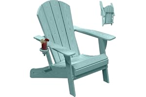 PLUUV Folding Adirondack Chair, HDPE All-Weather Patio Chairs for Outdoor, Patio, Lawn, Garden, Backyard Deck, Fire Pit - Aruba