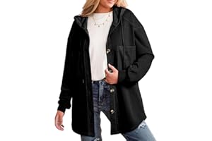 SHEWIN Womens Shacket Casual Fall Jackets Hooded Loose Long Sleeve Tops Button Down Coat