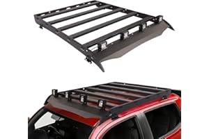 TOKMOWIN Top Roof Rack Cargo Basket Luggage Carrier Compatible with 2005-2023 Toyota Tacoma 2 Gen 3 Gen Double Cab Models, Roof Rack Crossbars Cargo Basket with 4 X 18W LED Lights, Textured Black