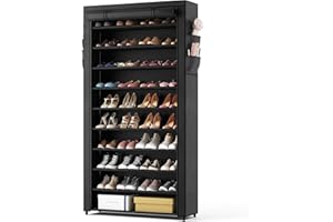 ROJASOP 10 Tier Shoe Rack with Covers,Large Capacity Stackable Tall Shoe Shelf Storage to 50-55 Pairs Shoes and Boots Sturdy 