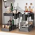 TCHCWYS Under Sink Organizers and Storage 2 Pack, 2 Tier Sliding Under Sink Organizer with Hooks and Hanging Cups Large Size, Multi-Purpose Bathroom Storage, Cabinet Organizer for Home Organization