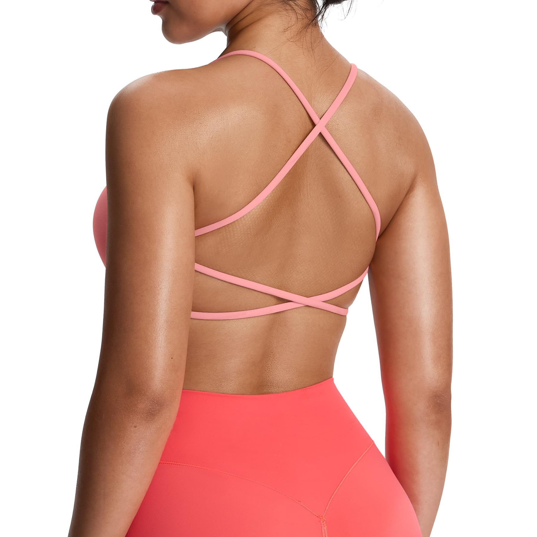 Photo 1 of Aoxjox Women's Workout Sports Bras Fitness Ivy Low Impact Bra Yoga Crop Tank (Salmon Rose, X-Small)