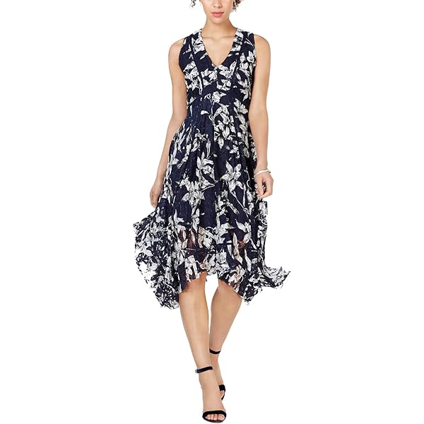 Adrianna Papell Women's Floral Embroidered High Low Dress with Sheer Short  Sleeves Dress, Blue Multi, 6 at Amazon Women's Clothing store