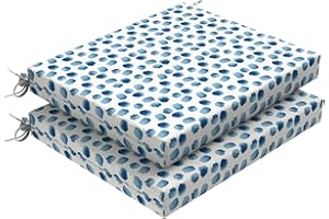 DYTXIII Set of 2 Outdoor Chair Cushions with Ties, Water Resistant Square Dining Seat Cushions for Home Porch Chairs and Patio Furniture Decoration 18.5"x16"x2"-Brush Blue
