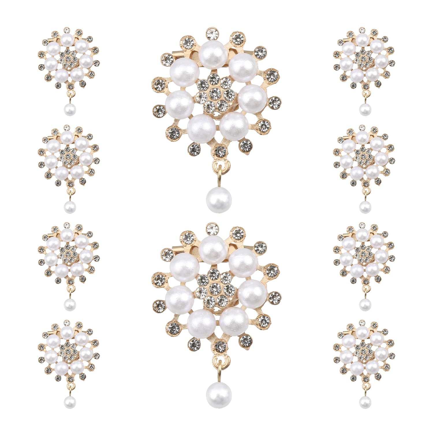Rumyve Premium Pearl and Rhinestone Embellishments - 10 Pieces, Ideal for Fashion and Crafts DIY Jewelry to Make Clothes and Wedding(Gold)