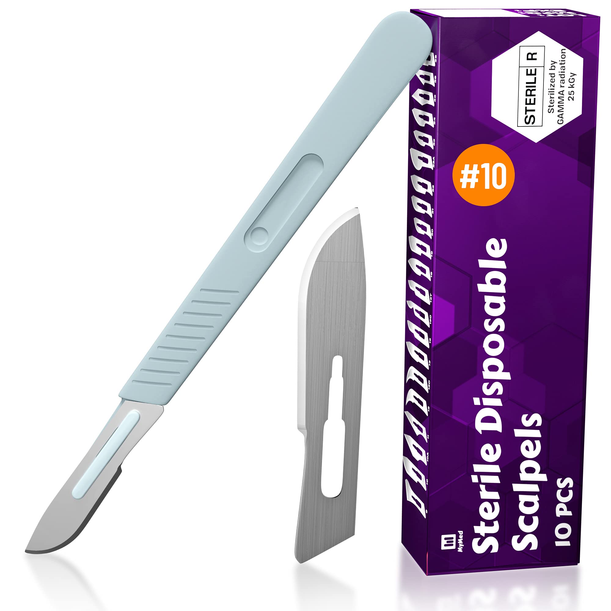 Photo 1 of MyMed Disposable Scalpels| #10 Sharp Carbon-Steel Blades | Sterile Individual Pouches| for Dermaplaining, Podiatry, Crafts & More