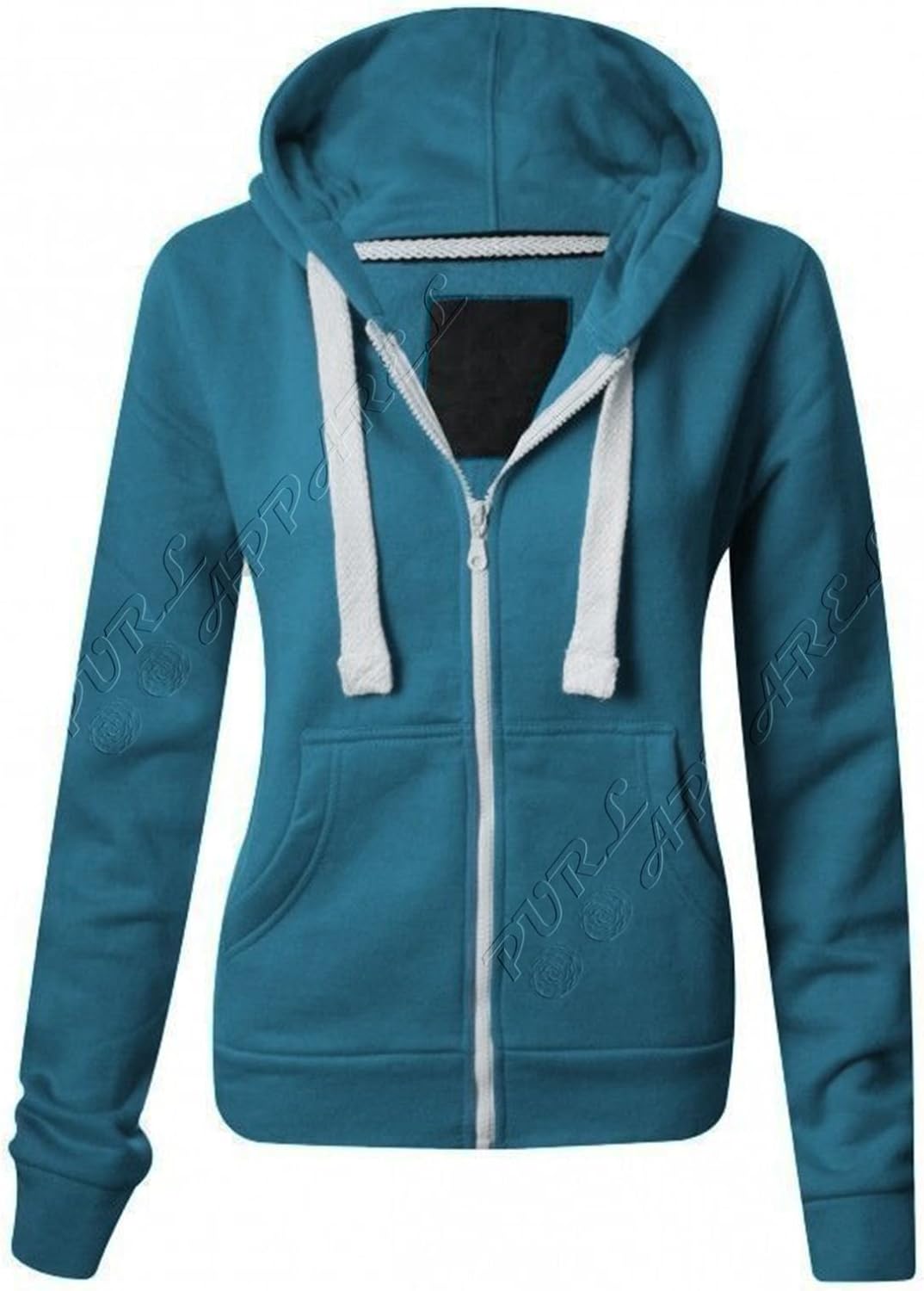Womens Ladies Plain Colour Hoodie Sweatshirt Zipper Teal 4XL Size
