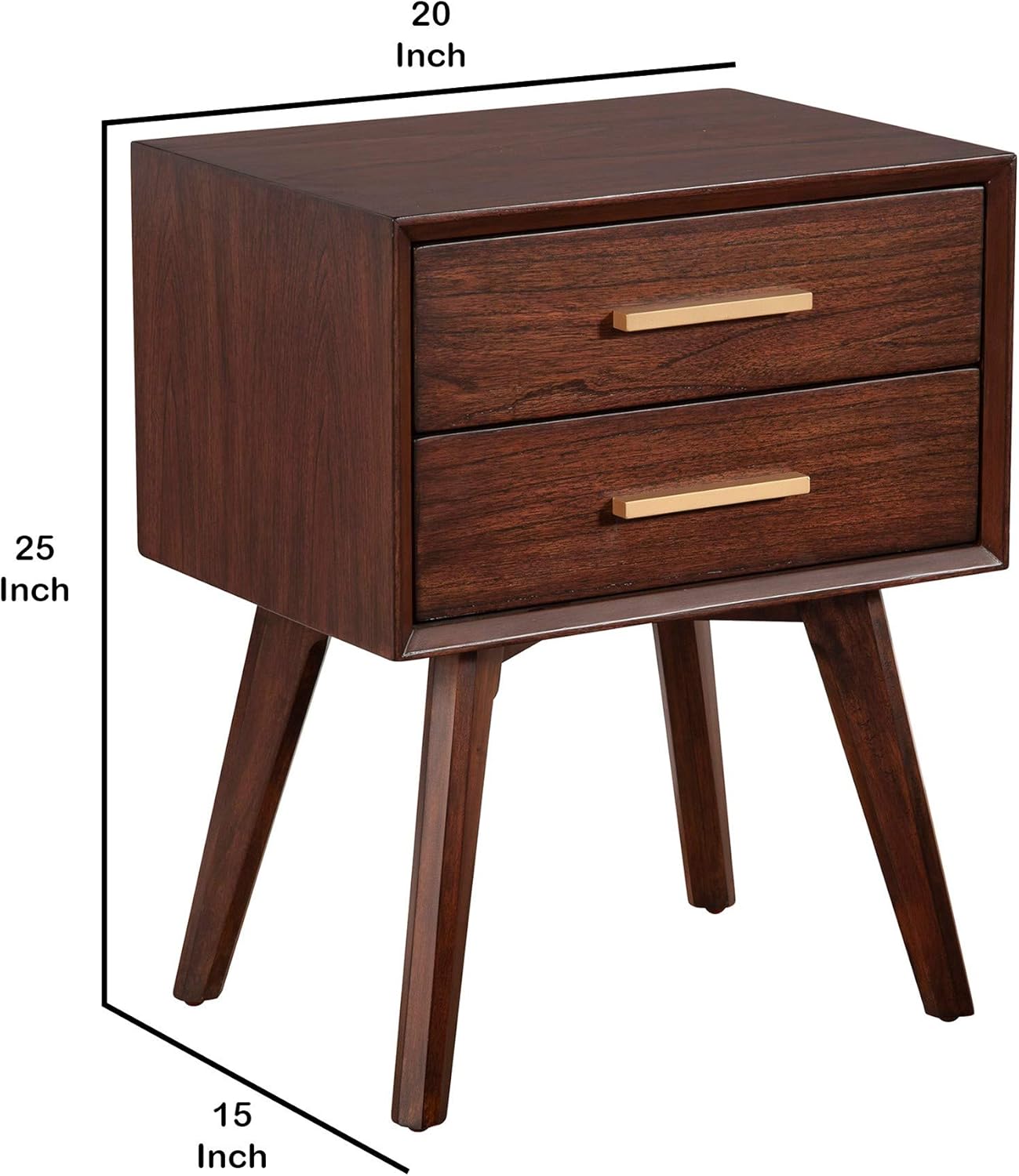 Amazon Com Benjara 25 Inch 2 Drawer Wooden Nightstand With Bar Pulls Brown Furniture Decor