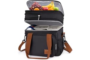 OCKLILY Lunch Box for Men, 17L Insulated Cooler Lunch Bag Women Expandable Double Deck Lunch Cooler Bag,Lightweight Leakproof Lunch Tote Bag, Suit For Work Travel Picnic (Black)