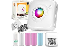 BRONA Note buddy Mini Portable Printer, Print Pod, Bluetooth Smart Pocket Inkless Thermal Printer with 5 Roll Papers for Journal/DIY Scrapbook/Travel/Notes/Lists/Label/Memo, Receipt Printer for iOS&Android