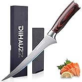 DiiHAUZZ 7 Inch Fillet Knife for Fish, Razor Sharp Boning Knife High Carbon Stainless Steel for Poultry Deboning and Meat Cutting, Japanese Filleting Knives with Ergonomic Pakkawood Handle, Sheath