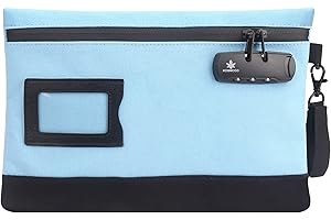 KOSMCCO Money Bag with Lock, 11.8 x 7.9 Inches Durable Canvas Cash Bag Bank Bag for Cash, Passports, Notary Supplies, Medicine, Valuable Storage Bag, Light Blue