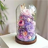 WEILEHAPPY Valentines Day Flowers Roses Gifts for Her, Large Preserved Roses in Glass Dome with LED Lights - Eternal Forever Real Roses, Birthday for Wife Mom Girlfriend Women