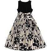Hilinker Girls Floral Sleeveless Pleated Dress Summer Tie Knot Tank Dresses with Belt