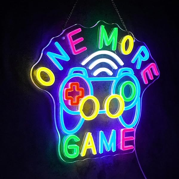 VIRLUSY ONE MORE GAME NEON SIGN FOR GAMING ROOM DECOR DIMMABLE GAMING LED LIGHTS SIGNS GAMER NEON LIGHT FOR WALL DECOR BEDROOM PARTY MAN CAVE DECORATION GIFTS FOR TEENS BOYS KIDS